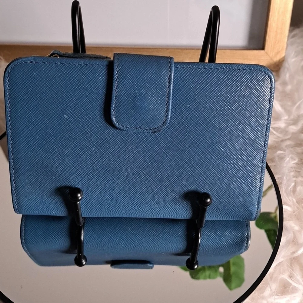 Prada Saffiano Bifold Compact Half Zip Wallet